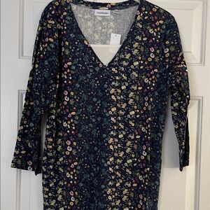 Lands' End Dark Floral Long Sleeve Dress
